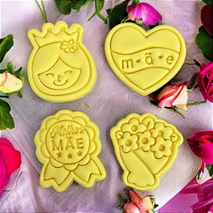 Kit 4 Cortador Biscoito Dia das Mães Medalha Buquê