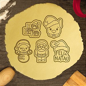 Kit 5 Cortadores Ho! Boneco de Neve Noel Feliz Natau