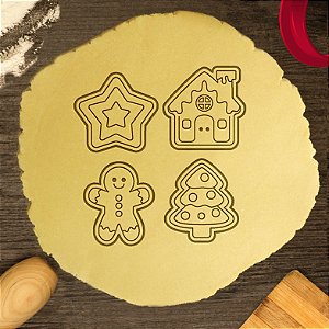 Kit 4 Cortadores Natal Casinha Estrela Boneco Árvore