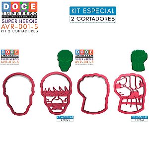 Kit Cortador Pasta Americana e Biscoito Infantil Super Herói Hulk Cabeça e Punho 4 peças