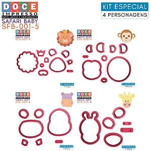 Kit Cortador Modular Infantil Safari Baby 4 personagens Leão Hipopótamo Girafa Macaco Original