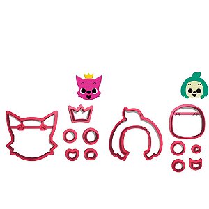 Kit 2 cortadores Pasta Doce Impresso Cabeça Raposa Rosa Pink Coroa e Detetive Hogi