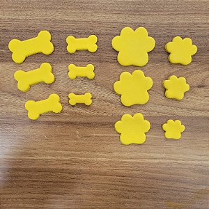 Kit 12 cortadores Pasta Biscoito Doce Impresso Pata e Osso Cachorro Dog Patrulha Pet 2,5 a 5cm