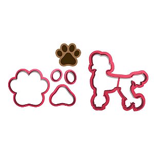Kit 2 cortadores Pasta Doce Impresso Festa Infantil Cachorro Pata Animal Poodle Dog