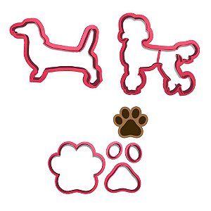Kit 3 cortadores Pasta Doce Impresso Festa Animal Infantil Cachorro Poodle Basset Salsicha Pata Dog