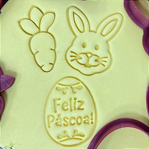 Kit 3 Cortadores com Marca Páscoa Coelho Cenoura Ovo