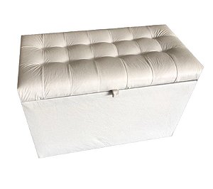 Puff Baú Retangular Estofado Com Pistão á Gás Para Sala, Quarto e recepção - Branco Corino