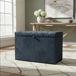 Puff Baú Retangular Estofado Com Pistão á Gás Para Sala, Quarto e recepção - Cinza Chumbo