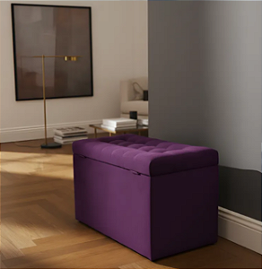 Puff Baú Retangular Estofado Com Pistão á Gás Para Sala, Quarto e recepção - Roxo