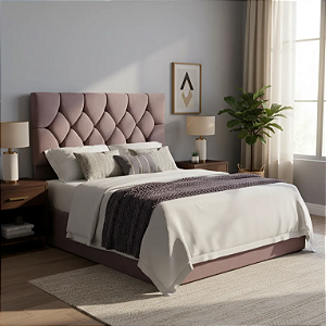 Cabeceira Capitonê Com Pés Para Cama Box Padrão 1,38 Cm - Rose Escuro