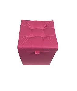 Puff Baú Quadrado Estofado 1 lugar 36x36 cm - Rosa Pink Choque Corino