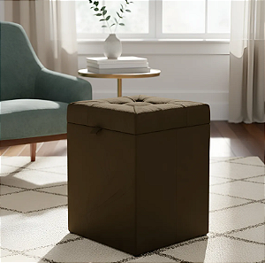 Puff Baú Estofado Quadrado Mari 36cm - Marrom