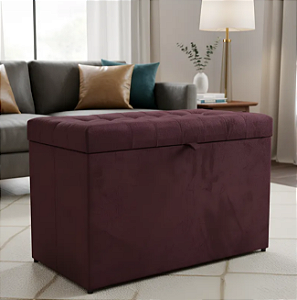 Puff Baú Retangular Estofado Com Pistão á Gás Para Sala, Quarto e recepção - Rose Escuro