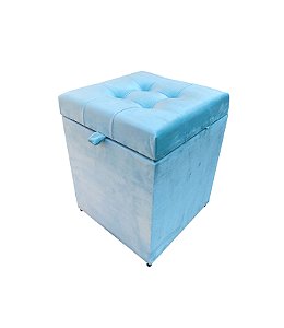 Puff Baú Quadrado Estofado 1 lugar 40x40 cm - Azul Claro Tiffany
