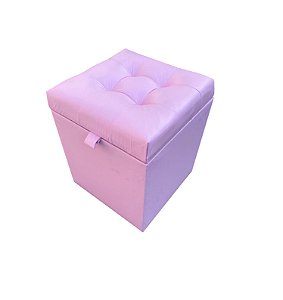 Puff Baú Quadrado Estofado 1 lugar 40x40cm - Rosa Claro Corino