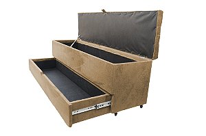 Recamier Puff Baú Sapateira Com Gaveta 1,58 cm Para Cama Box Queen Size - Bege Claro