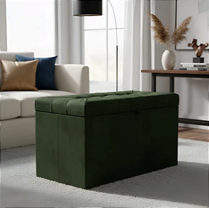 Puff Baú Retangular Estofado Com Pistão á Gás Para Sala, Quarto e recepção - Verde Musgo