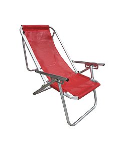 Cadeira de Praia Reclinável 5 posições Em Alumínio Reforçado - Vermelho