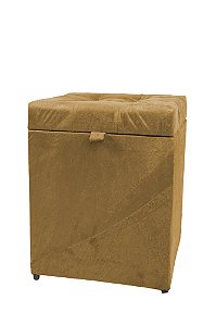 Puff Baú Estofado Quadrado Mari 36cm  - Bege Escuro