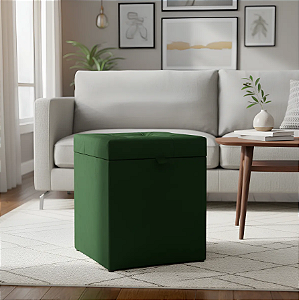 Puff Baú Estofado Quadrado Mari 36cm - Verde