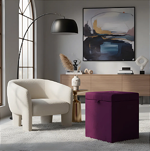 Puff Baú Estofado Quadrado Mari 36cm - Roxo