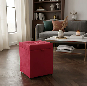 Puff Baú Estofado Quadrado Mari 36cm - Rosa Pink