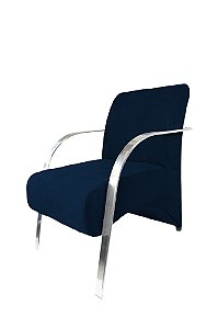 Poltrona Decorativa Com Braços em Alumínio Para Sala, Recepção e Escritórios -  Azul Marinho