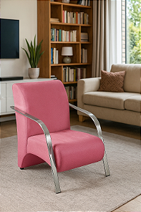 Poltrona Decorativa Com Braços em Alumínio Para Sala, Recepção e Escritórios - Rosa Claro