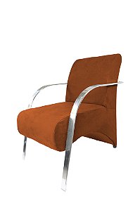 Poltrona Decorativa Com Braços em Alumínio Para Sala, Recepção e Escritórios - Terracota