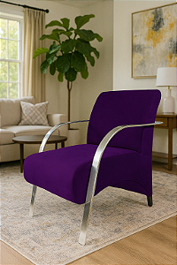 Poltrona Decorativa Com Braços em Alumínio Para Sala, Recepção e Escritórios - Roxo