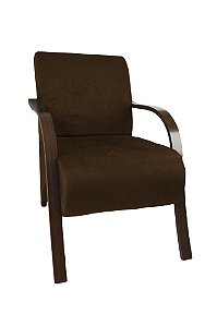 Poltrona Decorativa Com Braços em Madeira Para Sala, Recepção e Escritórios - Marrom