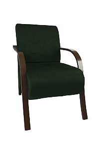 Poltrona Decorativa Com Braços em Madeira Para Sala, Recepção e Escritórios - Verde