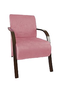 Poltrona Decorativa Com Braços em Madeira Para Sala, Recepção e Escritórios - Rosa