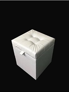 Puff Baú Quadrado Estofado 1 lugar 40x40 cm - Branco corino