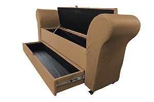 Recamier Puff Baú Sapateira Com Braços e Gaveta 1,58 cm Para Cama Box Queen Size - Bege Escuro