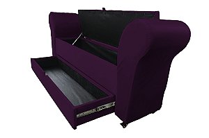 Recamier Puff Baú Sapateira Com Braços e Gaveta 1,58 cm Para Cama Box Queen Size - Roxo