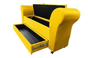 Recamier Puff Baú Sapateira Com Braços e Gaveta 1,58 cm Para Cama Box Queen Size - Amarelo