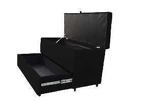 Puff Baú Sapateira com Gaveta Rock 90 para Cama Solteiro - Preto