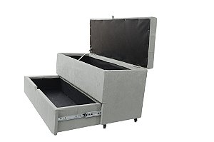 Puff Baú Sapateira com Gaveta Rock 90 para Cama Solteiro  - Cinza