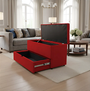 Puff Baú Sapateira com Gaveta Rock 90 para Cama Solteiro - Vermelho
