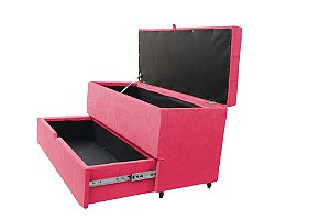 Puff Baú Sapateira com Gaveta Rock 90 para Cama Solteiro - Rosa Pink