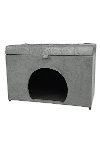 Puff Pet Baú Estofado para Cachorro e Gato - Cinza