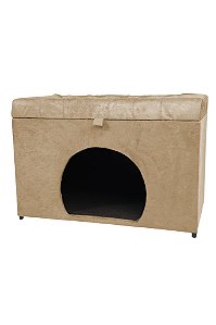 Puff Pet Baú Estofado para Cachorro e Gato - Bege Claro