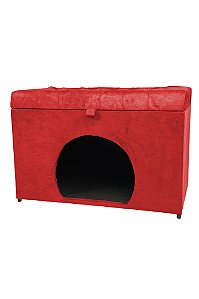 Puff Pet Baú Estofado para Cachorro e Gato - Vermelho