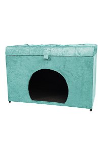 Puff Pet Baú Estofado para Cachorro e Gato - Azul Tiffany