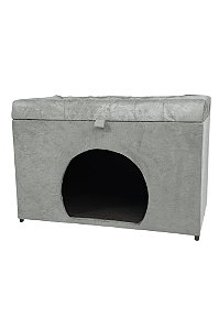 Puff Pet Baú Estofado para Cachorro e Gato - Cinza Claro