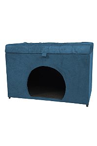 Puff Pet Baú Estofado para Cachorro e Gato - Azul Aço
