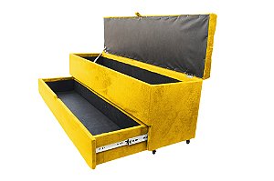 Recamier Puff Baú Sapateira Com Gaveta 1,58 cm Para Cama Box Queen Size - Amarelo