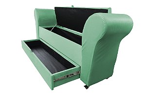 Recamier Puff Baú Sapateira Com Braços e Gaveta 1,38 cm Para Cama Box Padrão - Azul Tiffany