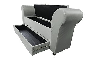 Recamier Puff Baú Sapateira Com Braços e Gaveta 1,38 cm Para Cama Box Padrão - Cinza Claro